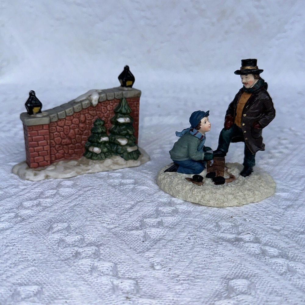 Mervyn's Village Square Set Of 2, 1996 Figurine Holiday Christmas Vintage